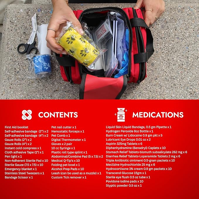 Cat & Dog First Aid Kit - Dog Emergency Kit, Dog Health Supplies & Dog Wound Care -with Dog Thermometer, Dog Bandages for Wounds - Dog Essentials, Dog Travel Bag (Medium)