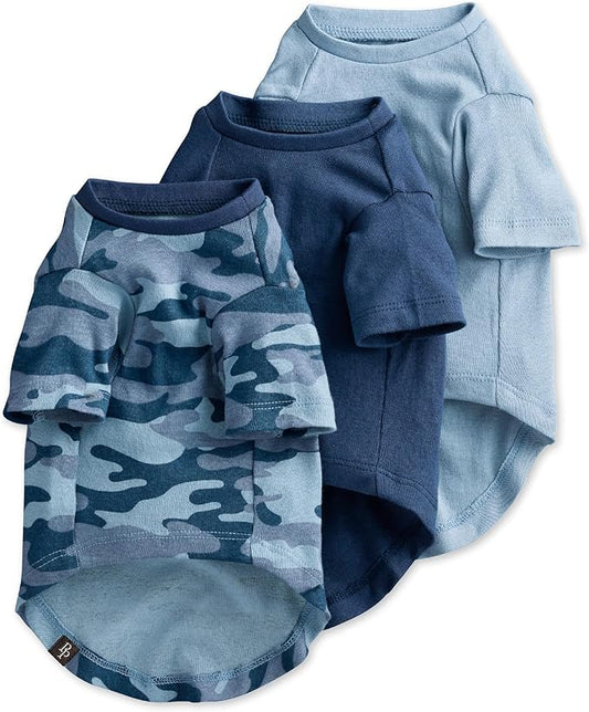 Toby II - The Perfect Tee, 3 Pack Short Sleeve Pet T-Shirt 100% Organic Cotton Tees Clothes for Small, Medium, Large Dogs, Navy Camo, XX-Large