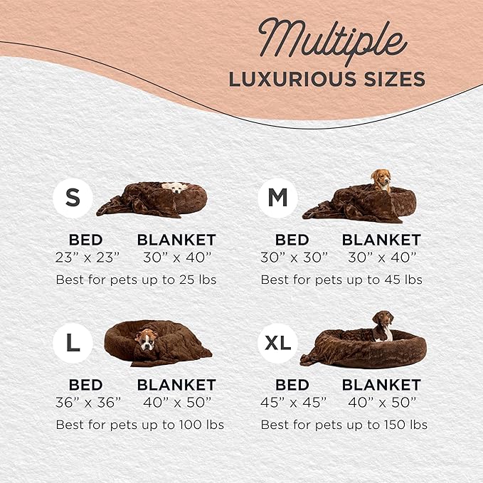Best Friends by Sheri Bundle Set The Original Calming Lux Donut Cuddler Cat and Dog Bed + Pet Throw Blanket, Dark Chocolate, Extra Large, 45x45
