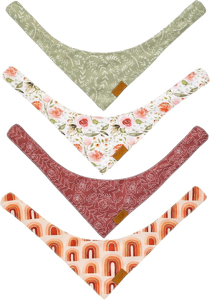 Remy+Roo Extra Large Spring Dog Bandanas - 4 Pack Rubi Set | Premium Durable Adjustable Polyester Fabric | Patented Shape Girl Floral Bandana