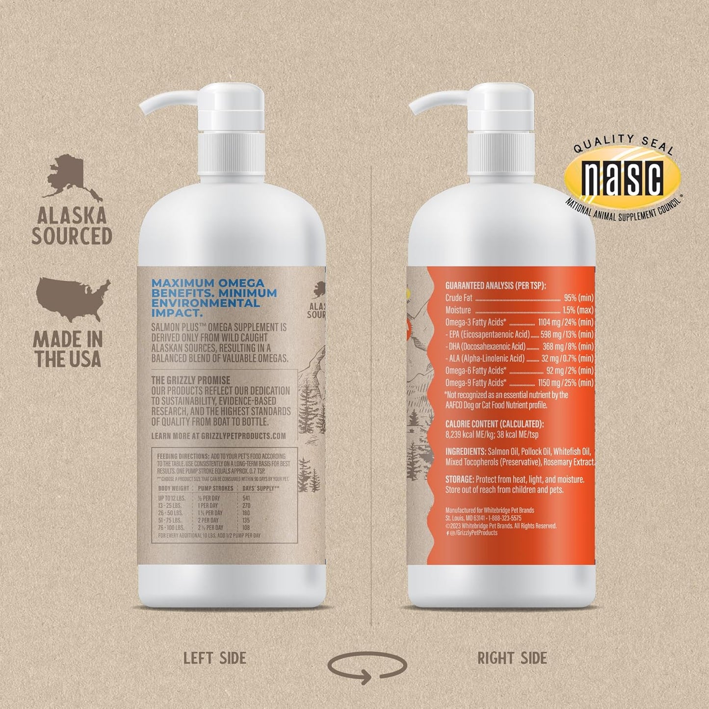 Grizzly Pet Products Salmon Plus Omega 3-6-9 Food Supplement for Dogs and Cats, 32 Ounce