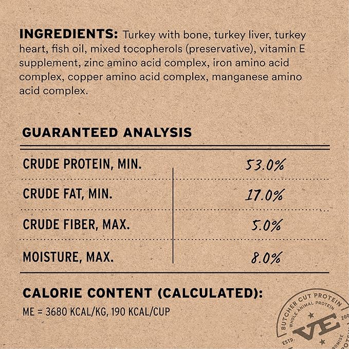 Vital Essentials Freeze-Dried Raw Turkey Meal or Mixer Dog Food Crunchy Mini Nibs, 14 oz