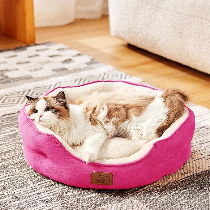 Bedsure Dog Beds for Small Dogs - Round Cat Beds for Indoor Cats, Washable Pet Bed for Puppy and Kitten with Slip-Resistant Bottom, 20 Inches, Sachet Pink
