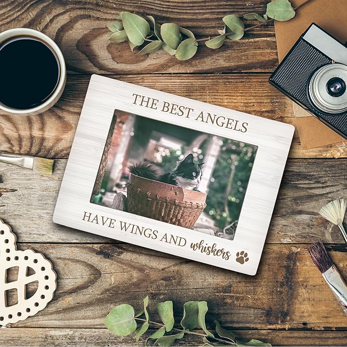 Dog Cat memorial 4x6 Picture Frame, Gifts for Pet Owner Photo Frame, Pet Memorial Gifts for Loss of Dog, the Best Angels Have Wings and Whiskers Picture Photo Frames for Desk Decor