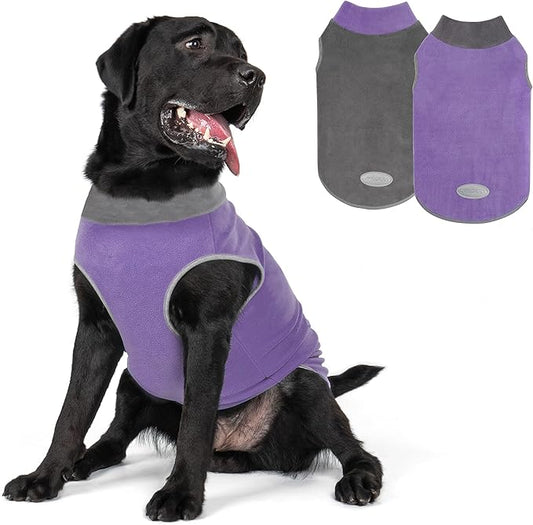 cyeollo 2 Pack Fleece Dog Sweater Pullover Dog Sweatshirt Reflective Lightweight Pet Clothes for Medium Dogs Boy Girl Pet Apparel Purple, Grey, XXL