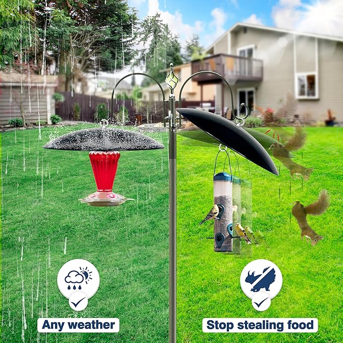 13" Bird Feeder Rain Guard, Hummingbird Feeder Shade Dome Cover, Hanging Baffle for Bird Feeder Pole (Black), 2 Pack