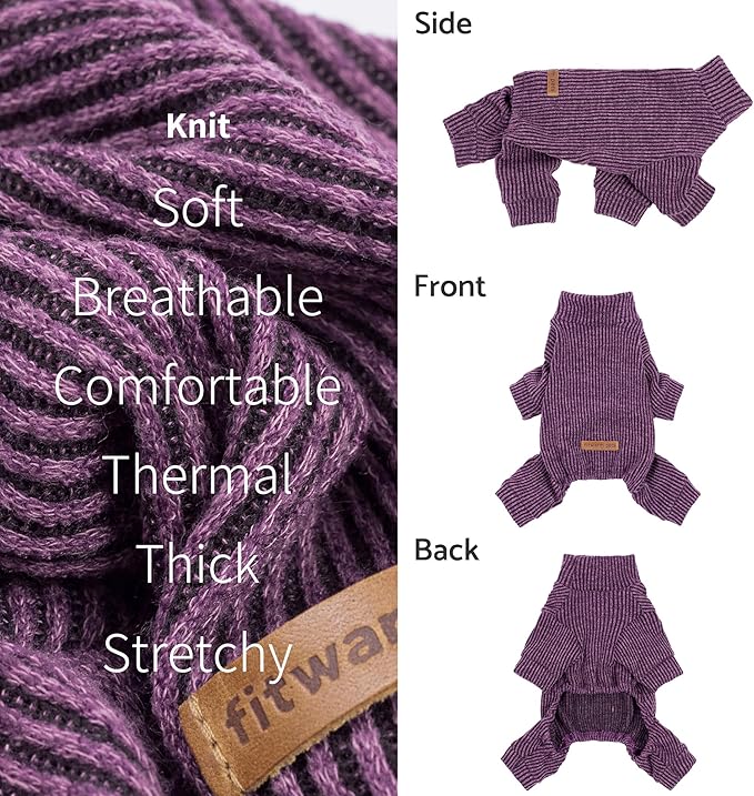 Fitwarm Mock Neck Knitted Dog Pajamas, Warm Winter Clothes for Small Dogs Boy Girl, Pet Onesie, Purple, Medium