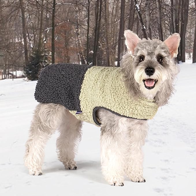 cyeollo Warm Dog Coat Sherpa Winter Coat, Reversible Fleece Dog Jackets Sweater Vest for Large Dogs Male with Leash Hole, Soft Cold Weather Pet Clothes, Khaki XXXL