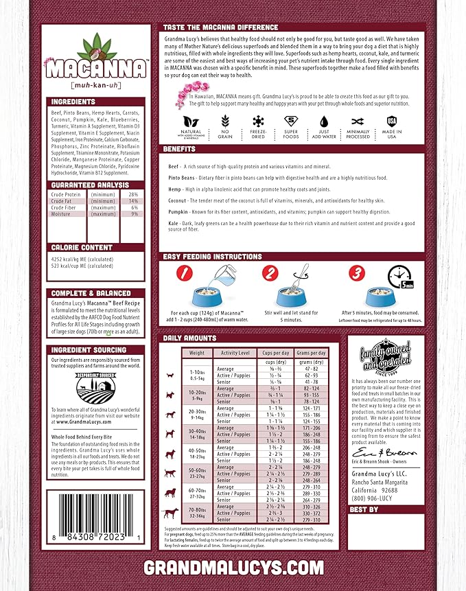 grandma lucy's Macanna Freeze Dried Grain Free Beef Recipe Dog Food 1 Lbs