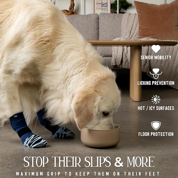 DOK TigerToes Premium Non-Slip Dog Socks for Hardwood Floors - Extra-Thick Grip That Works Even When Twisted - Prevents Licking, Slipping, and Great for Dog Paw Protection (Breezy Blue, Large)