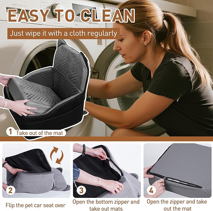 Dog Car Seat for Small Medium Dog Bed with Waterproof Cover Pet Car Booster Seat with Memory Foam for Travel, Grey, 2 Safety Belt