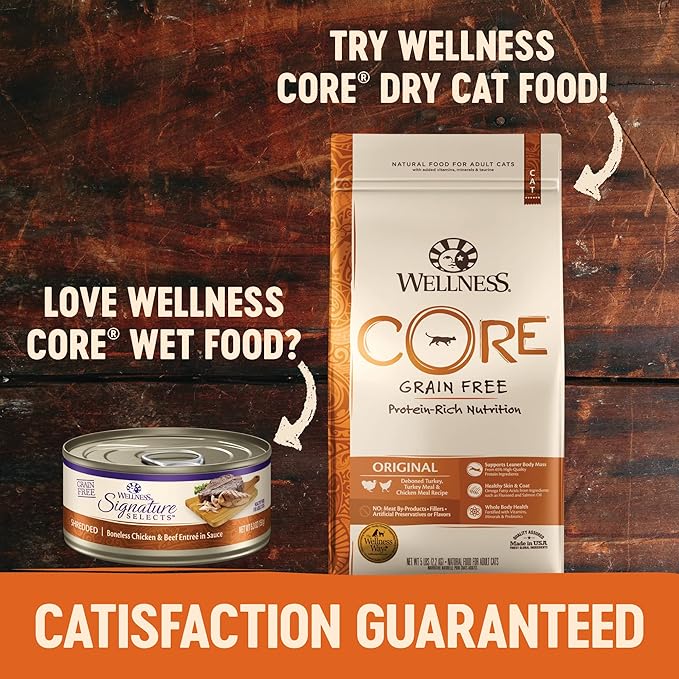 Wellness CORE Signature Selects Shredded Adult Wet Cat Food, Natural, Protein-Rich, Grain Free, 2.8 Ounce, 12 Pack (Chicken & Turkey)