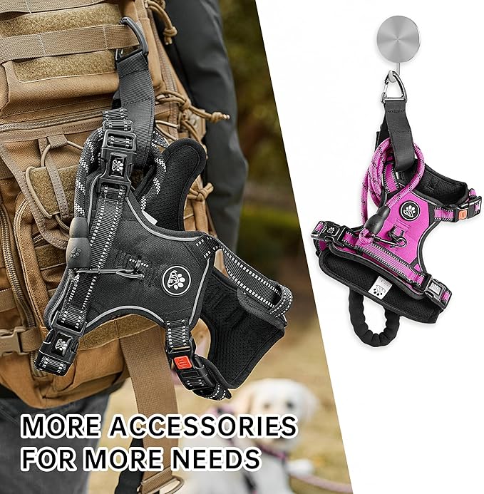 NESTROAD No Pull Dog Harness,Adjustable Oxford Dog Vest Harness with Leash,Reflective No-Choke Pet Harness with Easy Control Soft Handle for Large Dogs(X-Large,Fuchsia Pink)