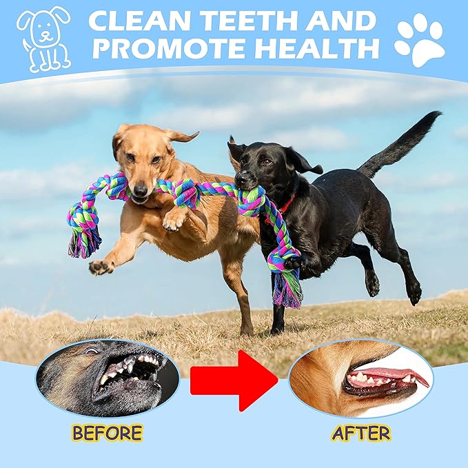 Dog Rope Toys for Large Medium Dog Chewers, Rope Indestructible Dog Chew Toys, 37 Inch 5 Knots Tough Dog Tug Toy for Teeth Cleaning, Tug of War