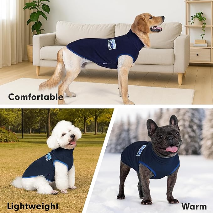 cyeollo Fleece Dog Sweater, Turtleneck Stretchy Sweatshirt Pullover Fleece Jacket Warm Winter Fall Dog Clothes for Medium Dogs Boy Pet Apparel, Navy Blue XL