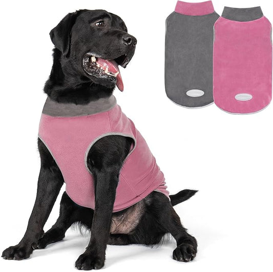 cyeollo 2 Pack Dog Sweater Fleece Vest Pullover Dog Sweatshirt Reflective Lightweight Pet Clothes for Large Dogs Girl Pet Apparel Size XXXL Pink & Grey