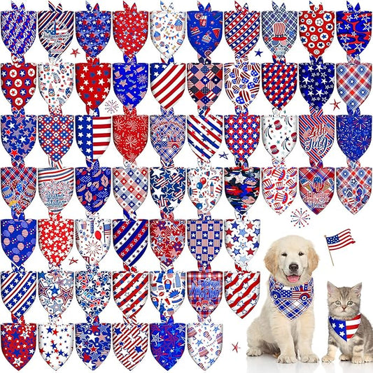 60 Pcs Dog Bandanas Bulk American Flag Pet Scarf Holiday Puppy Bandanas Washable Adjustable Patriotic Dog Bandana for Sport Event Parade Labor Day Patriot Day Small Medium Large Pet Grooming
