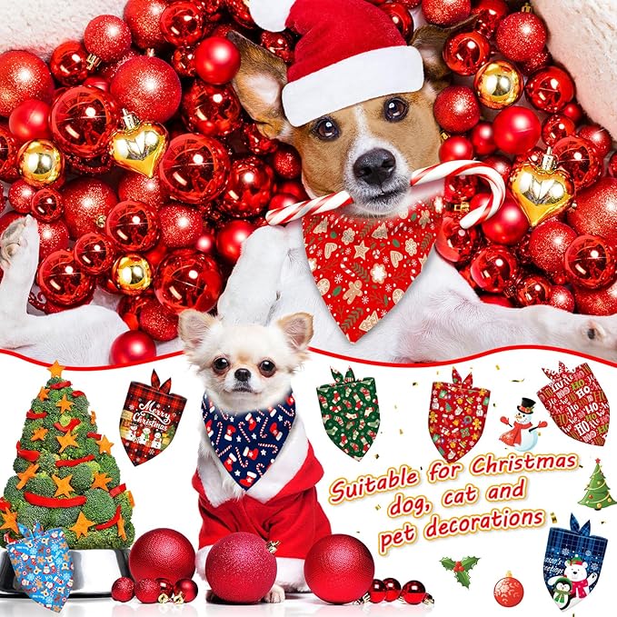 30 Pcs Christmas Dog Bandanas Bulk Adjustable Triangle Dog Scarves Bibs Xmas Puppy Bandanas Pet Neckerchief Washable Holiday Dog Bandana for Christmas Party Small Medium Large Dog Pet Grooming