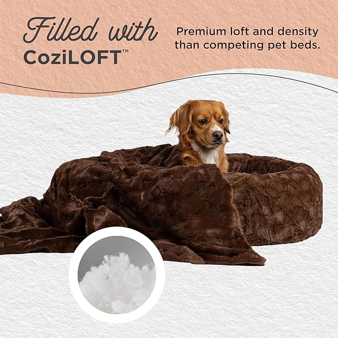Best Friends by Sheri Bundle Set The Original Calming Lux Donut Cuddler Cat and Dog Bed + Pet Throw Blanket, Dark Chocolate, Large, 36x36