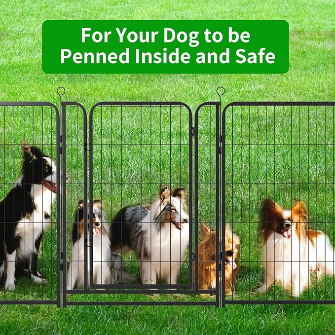 Dog Playpen Outdoor Extra Wide 16 Piece Panels Heavy Duty Dog Fence 40" Height Anti-Rust with Doors Portable for RV Camping Yard, Total 42FT, 140 Sq.ft, Snowy Black