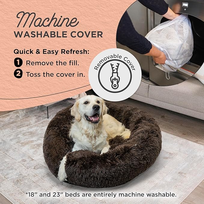 Best Friends by Sheri Bundle Set The Original Calming Shag Donut Cuddler Cat and Dog Bed + Pet Throw Blanket, Dark Chocolate, Large, 36x36