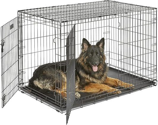 MidWest Homes for Pets 48-Inch Two-Door iCrate Folding Dog Crate with Divider Panel, Leak-Proof Tray & Secure Latches – Metal Wire Kennel for XL Breeds – Portable, Durable & Easy to Assemble