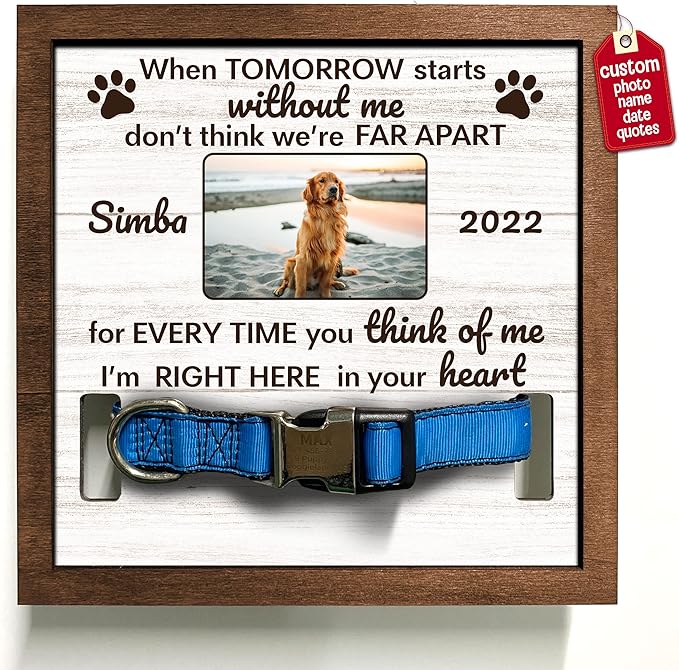 Customized Dog Collar Frame Memorial Pet Loss Sign for Dogs Lovers Gifts Pet Wood Memorial for Tabletops Someone Who Lost A Pet Keepsake Picture Frame Sympathy Gifts Funerary Decor Wall Items