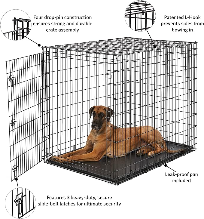 Midwest Homes for Pets Ginormous Single Door 54-Inch Dog Crate for XXL Dogs Breeds; Great Dane, Mastiff, St. Bernard, Drop Pin Assembly Requires Two People; Divider Panel Not Included; Black: SL54