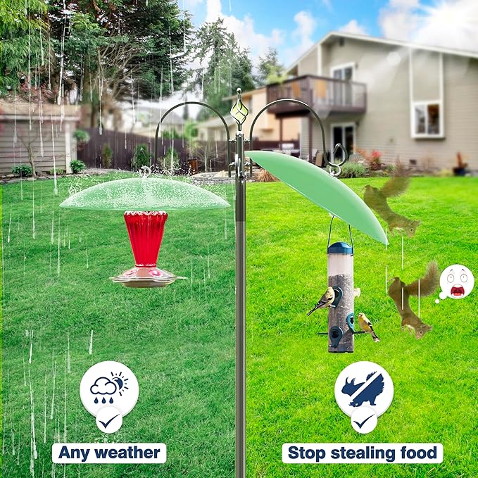 13" Bird Feeder Rain Guard, Hummingbird Feeder Shade Dome Cover, Hanging Baffle for Bird Feeder Pole (Light Green), 2 Pack