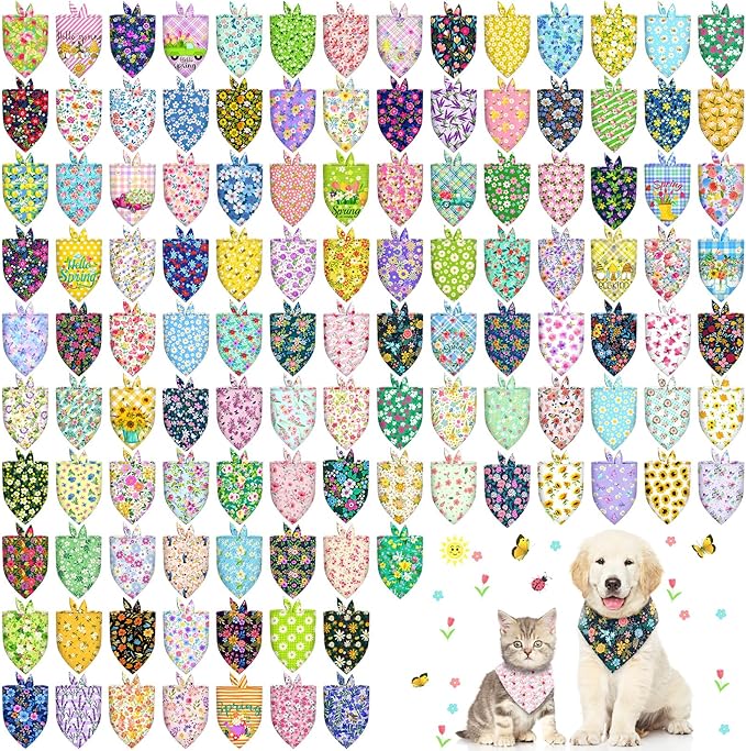 120 Pcs Floral Dog Bandanas Bulk Adjustable Floral Puppy Scarves Pet Bandana Washable Flower Puppy Grooming Bandana for mall Medium Large Breed Dog Cat Pet Grooming Accessories