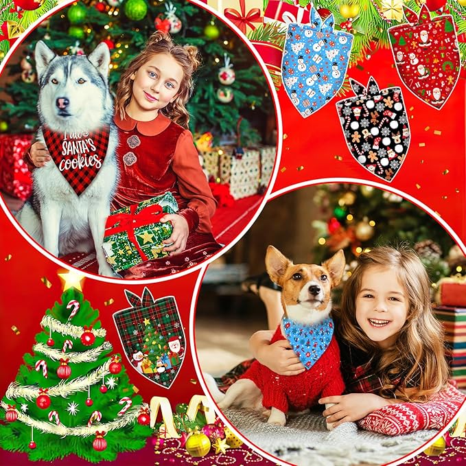 120 Pcs Christmas Dog Bandanas & Scarves - Bulk Adjustable Puppy Bandanas & Pet Handkerchiefs - Washable Holiday Scarf for Small to Large Dogs & Cats