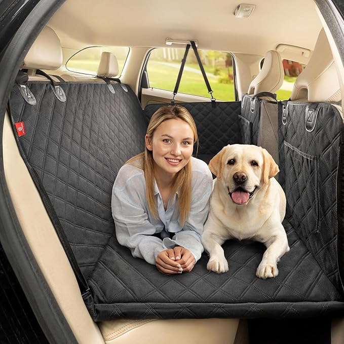 Helteko Back Seat Extender for Dogs - Premium Car Seat Cover with Hard Bottom Holds 400 lbs, Waterproof Hammock for Pet (Black L, for Cars/Mid-Size SUV/Small Truck)