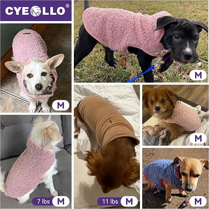 cyeollo Warm Dog Sweater Coat Jacket Thickened Thermal Sherpa Sweaters Reversible Fleece Vest Pet Clothes for Cold Weather Winter Dog Coats for Small Dogs Girl, Pink M