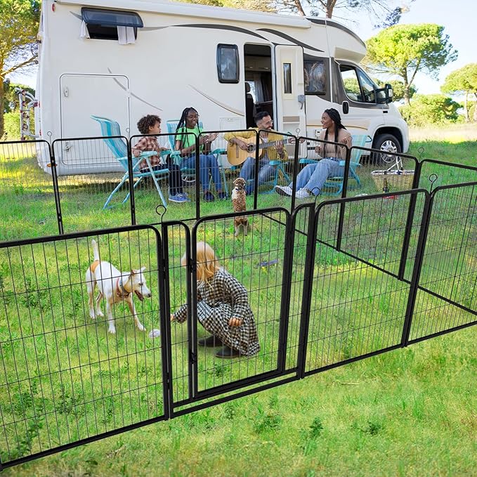 Dog Playpen Outdoor Extra Wide 16 Piece Panels Heavy Duty Dog Fence 40" Height Anti-Rust with Doors Portable for RV Camping Yard, Total 42FT, 140 Sq.ft, Snowy Black
