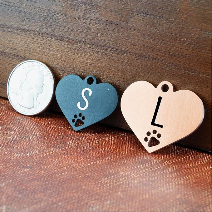 Ultra Joys Dog Tags Personalized for Pets - Hollow Paw Custom Pet ID Tag - Engraved Dog Tag for Small, Large Dogs - Small Heart in Black
