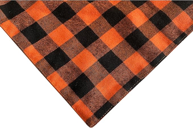 Realeaf Fall Halloween Dog Bandanas 2 Pack, Orange Plaid Pet Scarf for Boy and Girl, Premium Durable Fabric, Holiday Thanksgiving Bandana for Large and Extra Large Dogs (X-Large)