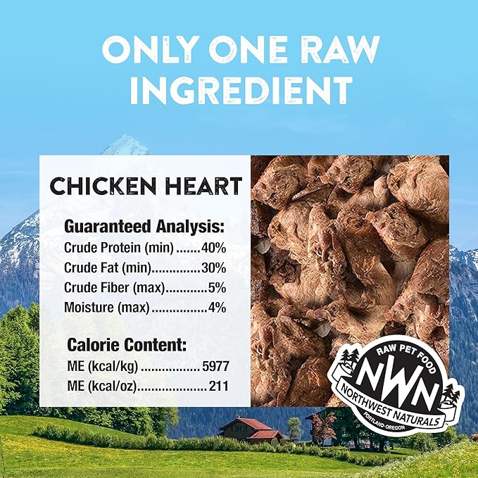 Northwest Naturals Raw Rewards Freeze-Dried Chicken Heart Treats for Dogs and Cats - Bite-Sized Pieces - Healthy, 1 Ingredient, Human Grade Pet Food, All Natural, Proudly Made in USA, 3 Oz
