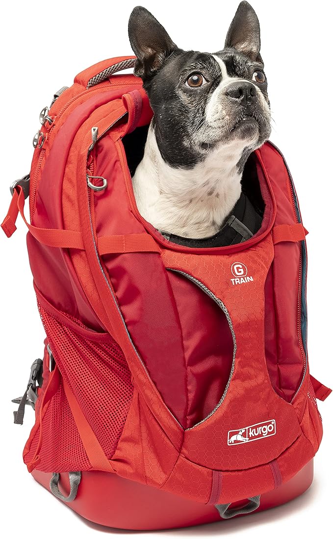 Kurgo G-Train Dog Carrier Backpack - Comfortable Travel Bag for Pets Up to 25 lbs - Waterproof Bottom - Multi-Compartment Pack - Dog Hiking Gear - Rugged Adventure Backpack - Red
