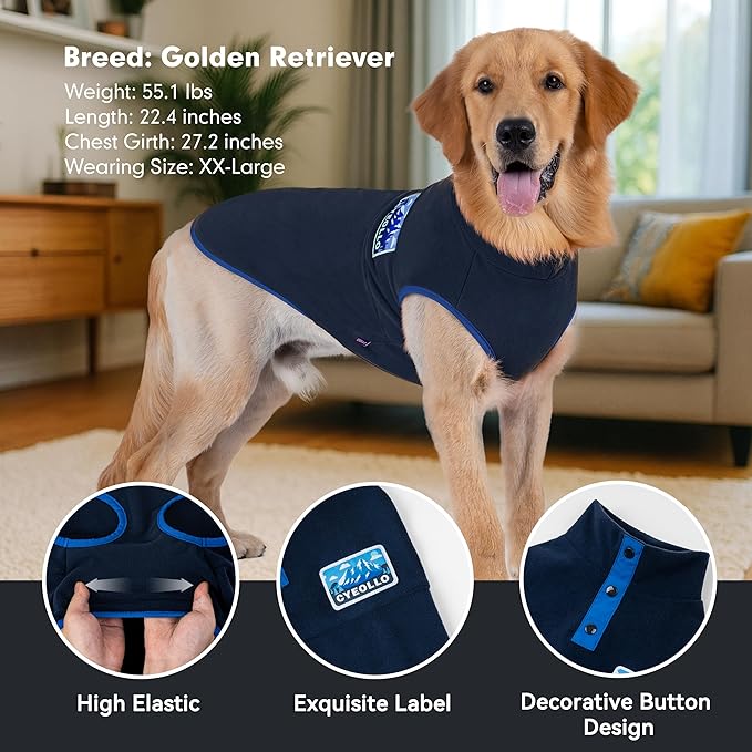 cyeollo 3XL Fleece Dog Sweater, Pullover Sweatshirt Stretchy Fleece Vest Warm Winter Fall Clothes for Large Dogs Boy Turtleneck Pet Apparel, Navy Blue XXXL