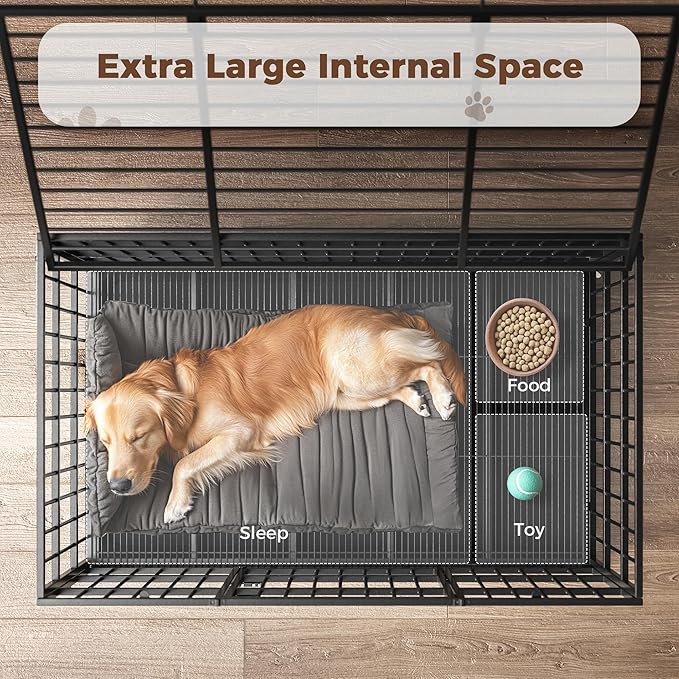 48"/38" Dog Crates for Large Dogs, Upgraded 4 Lockable Wheels, Removable Door, Dog Kennel Indoor, Max Load 300Lbs, Easy to Clean, Removable Tray, XL Dog Cage for Large and Medium Dogs