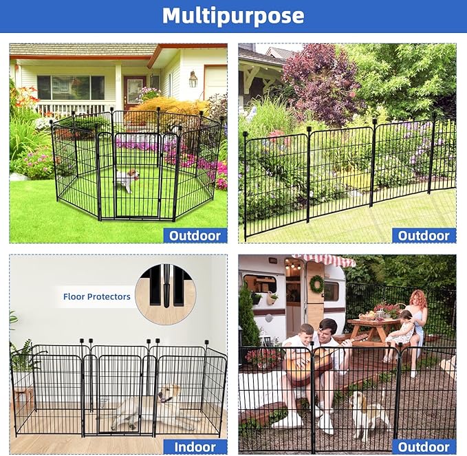 ADAVIN Metal Garden Fence with Gate, 36 in(H) 8 Panels Heavy Duty Iron Animal Barrier Fence, Indoor or Outdoor Dog Playpen, Camping Fence, No Dig Garden Border Fencing for Yard. Total 17.7 FT(L)