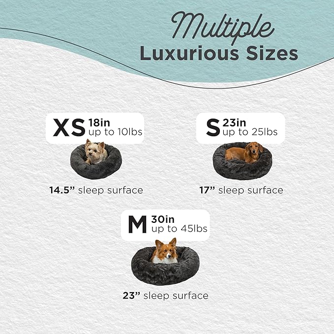 Best Friends by Sheri Original Calming Donut Dog and Cat Bed, Lux Faux Fur, Mink Dark Gray, (30in x 30in) - Anxiety Relief for Pets Up to 45 lbs