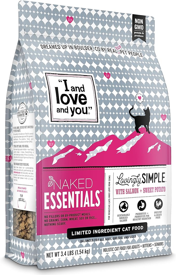 I and love and you Lovingly Simple Dry Cat Food - Salmon + Sweet Potato - Limited Ingredients, Allergy Friendly, No Fillers, Grain Free, 3.4lb Bag