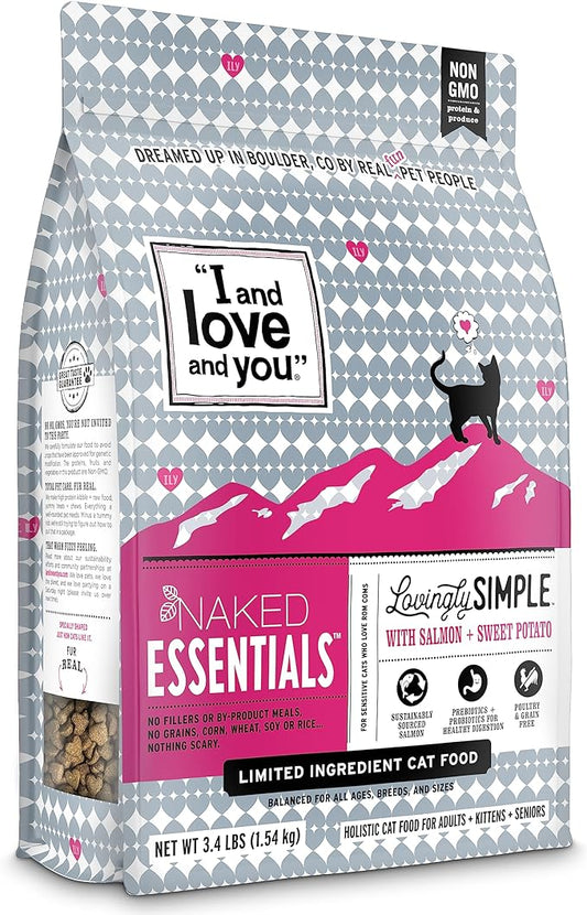 I and love and you Lovingly Simple Dry Cat Food - Salmon + Sweet Potato - Limited Ingredients, Allergy Friendly, No Fillers, Grain Free, 3.4lb Bag