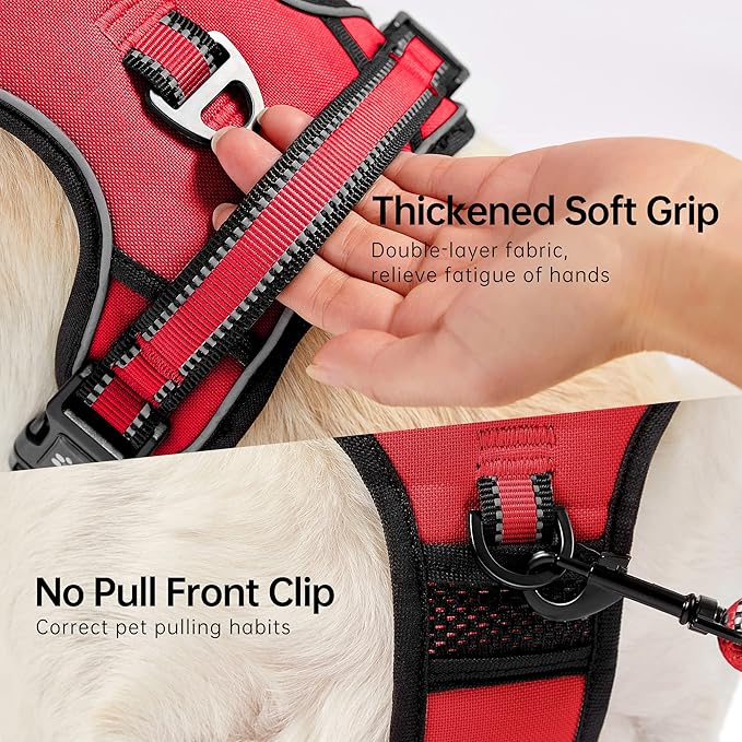 NESTROAD No Pull Dog Harness,Adjustable Oxford Dog Vest Harness with Leash,Reflective No-Choke Pet Harness with Easy Control Soft Handle for Large Dogs(X-Large,Red)