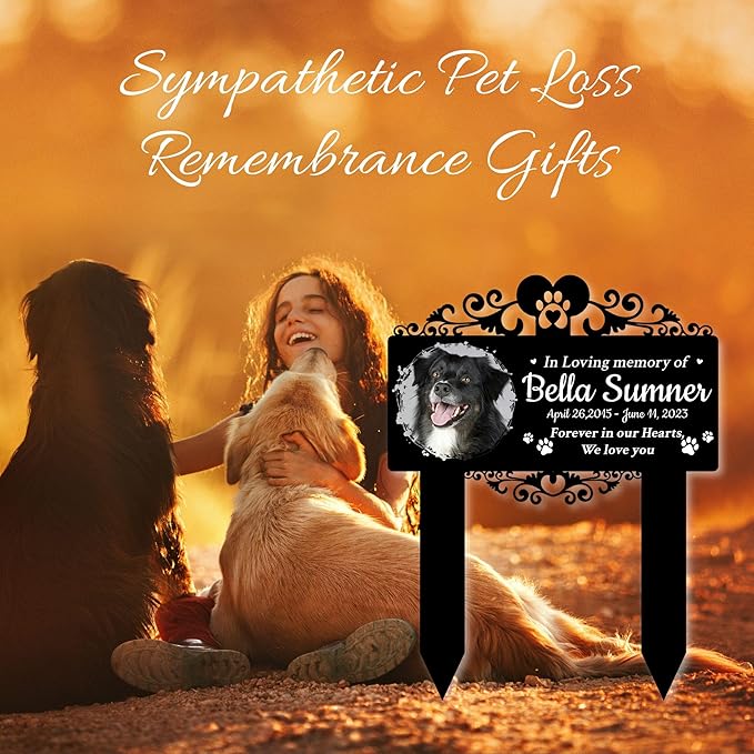 Custom Pet Grave Markers Dog | Custom Pet Headstones for Dogs | Best Gifts to Remember Your Four-Legged Companions | Personalized Grave Marker for Furry Friends with Watercolor Frame Photo