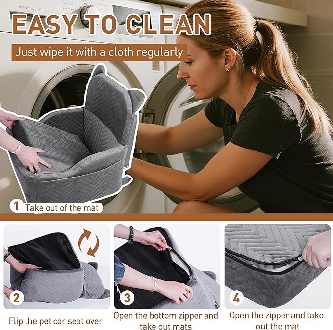 Dog Car Seat Booster with Waterproof Cover, Memory Foam, Small/Medium Dog Bed for Car Back Seat for Travel, 2 Safety Belt