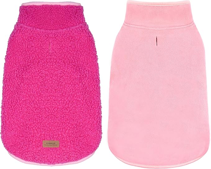 cyeollo Warm Dog Coat Sherpa Dog Winter Coat, Reversible Fleece Dogs Jackets Sweater Vest for Small Dogs Male with Leash Hole, Soft Cold Weather Pet Clothes, Fuchsia L