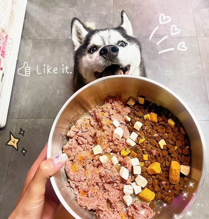 IKITCHEN Dog Bowl for Food and Water, 64 Oz Stainless Steel Pet Feeding Bowl, Durable Non-Skid Insulated Heavy Duty with Rubber Bottom for Medium Large Sized Dogs (64 Ounces/8 Cup, Grey)