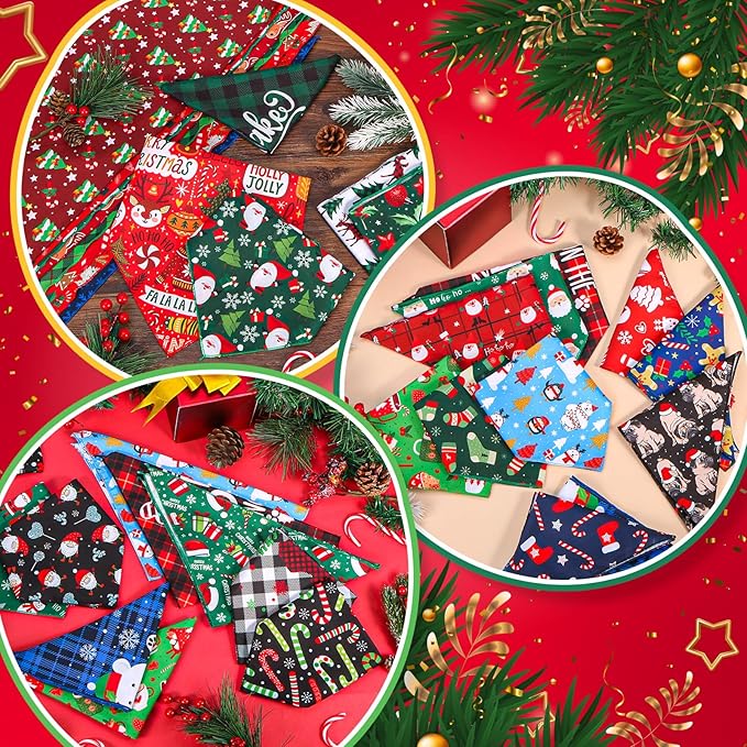 30 Pcs Christmas Dog Bandanas Bulk Adjustable Triangle Dog Scarves Bibs Xmas Puppy Bandanas Pet Neckerchief Washable Holiday Dog Bandana for Christmas Party Small Medium Large Dog Pet Grooming